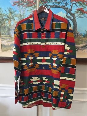 British Khaki By Robert Lighton Multicolor Geometric Aztec Button-Down Shirt